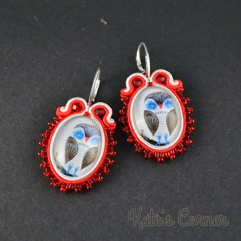 Red owl earrings
