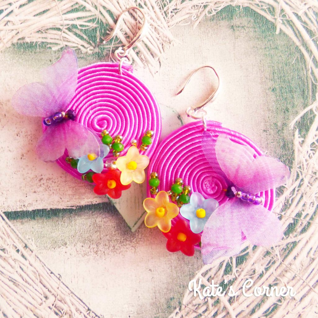 Pink butterfly earrings