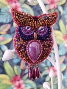 Purple Owl Brooch